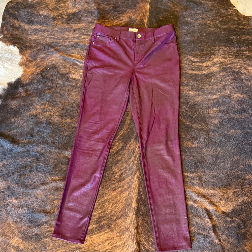 Burgundy Maroon Leather Look Pants